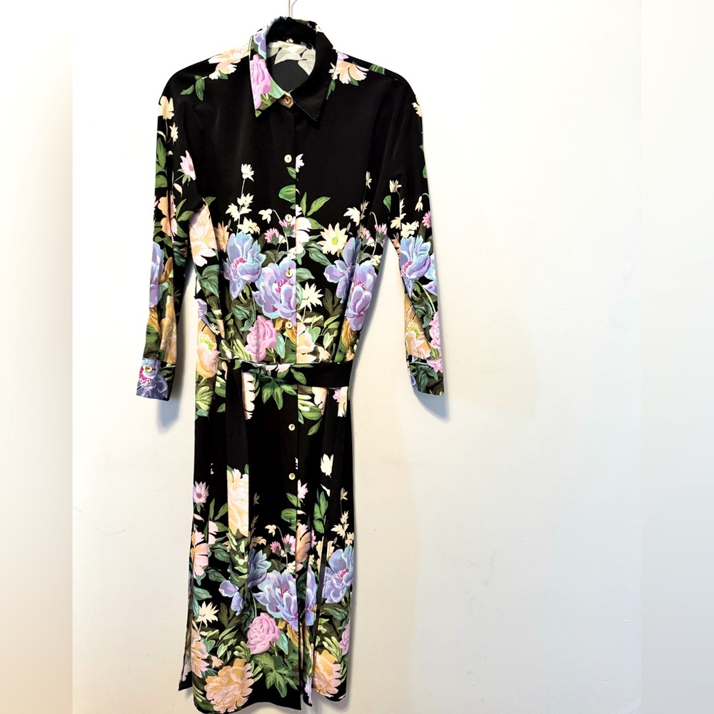 Zara Black and Floral Dress with Tie